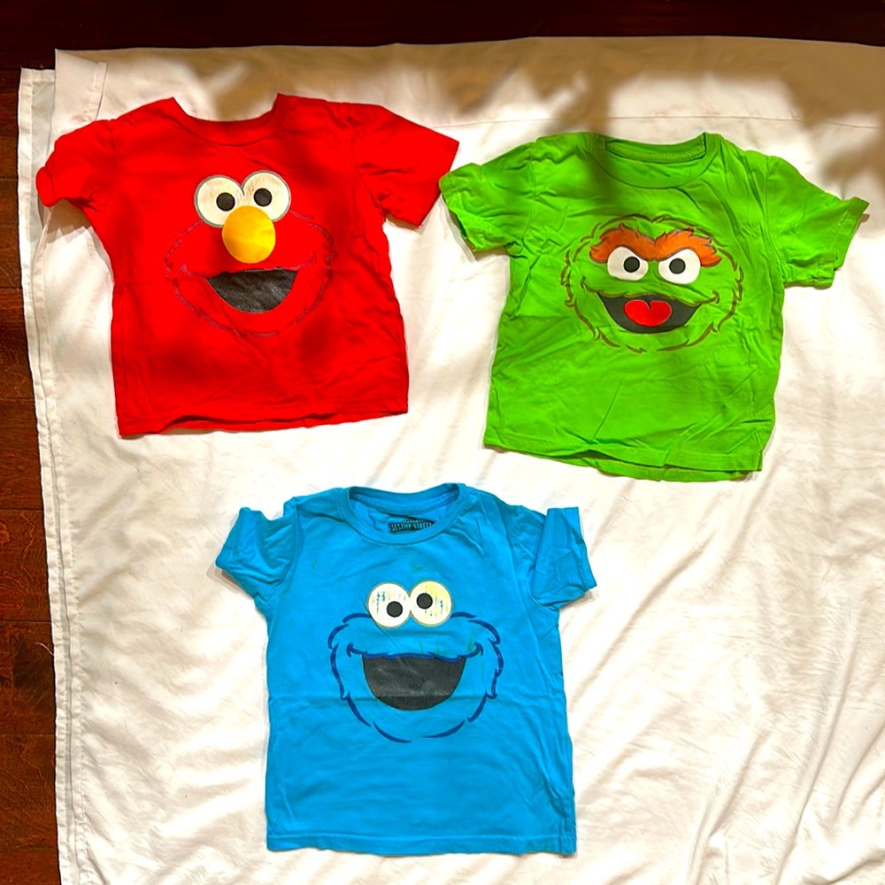 3 5T Sesame Street T-shirts - Elmo, The Grouch & Cookie Monsters - FREE BIG BIRD